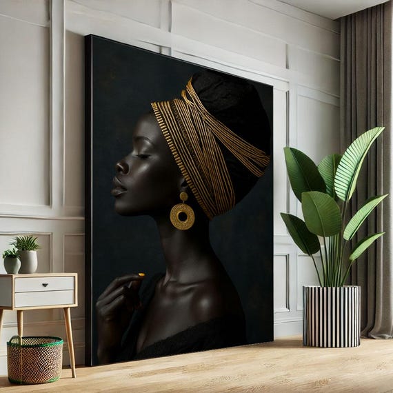 Bold African Woman Portrait Canvas Wall Art Print Modern Living Room Decor Statement Piece