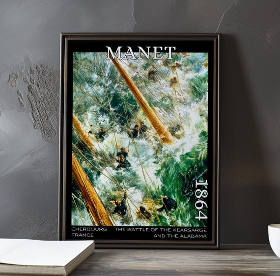 The Battle Of Kearsarge And Alabama 1864 Douard Manet Print Poster Maritime Naval Art French Post Impressionism Decor