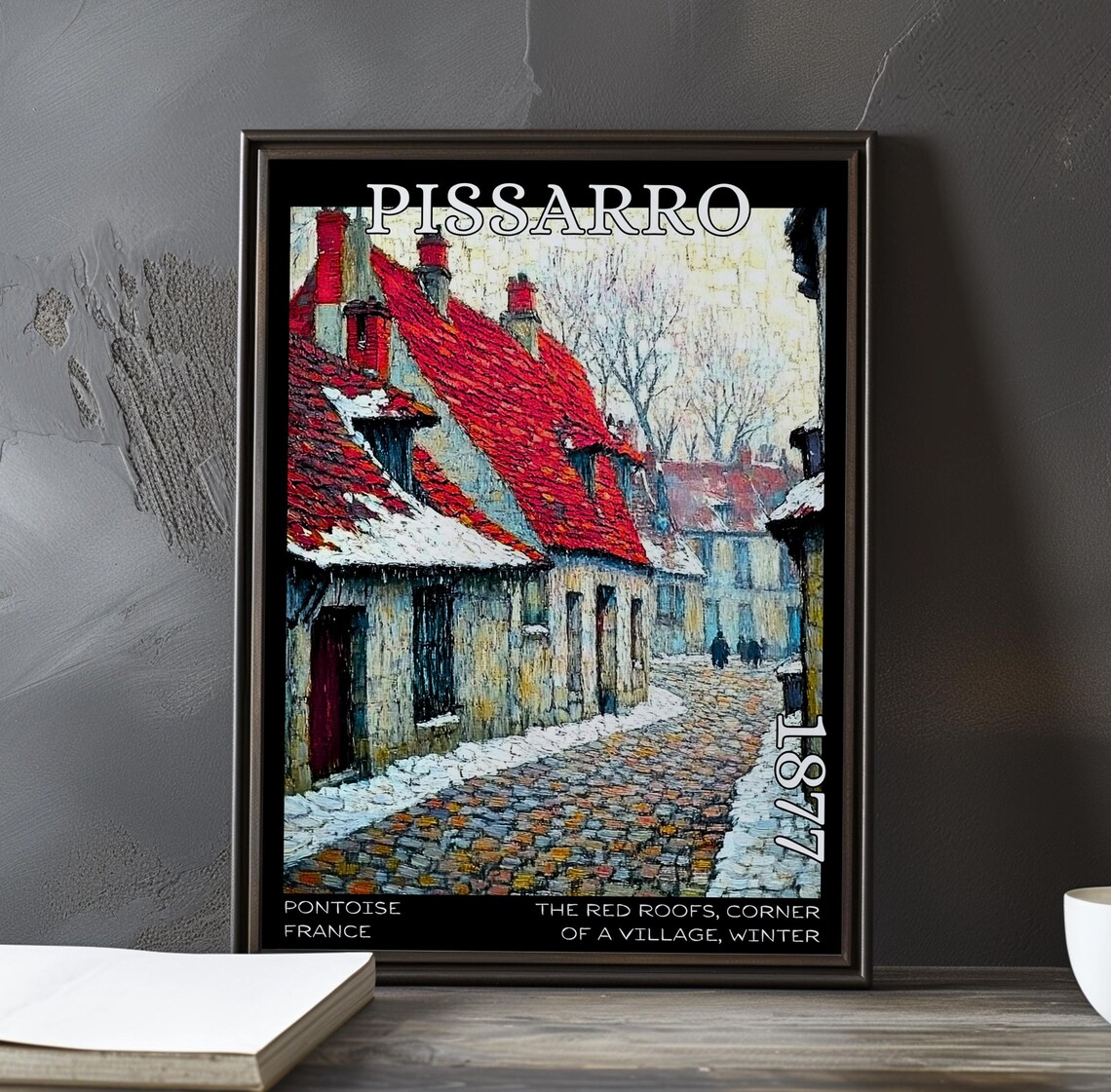 The Red Roofs 1877, Pissarro Impressionist Poster