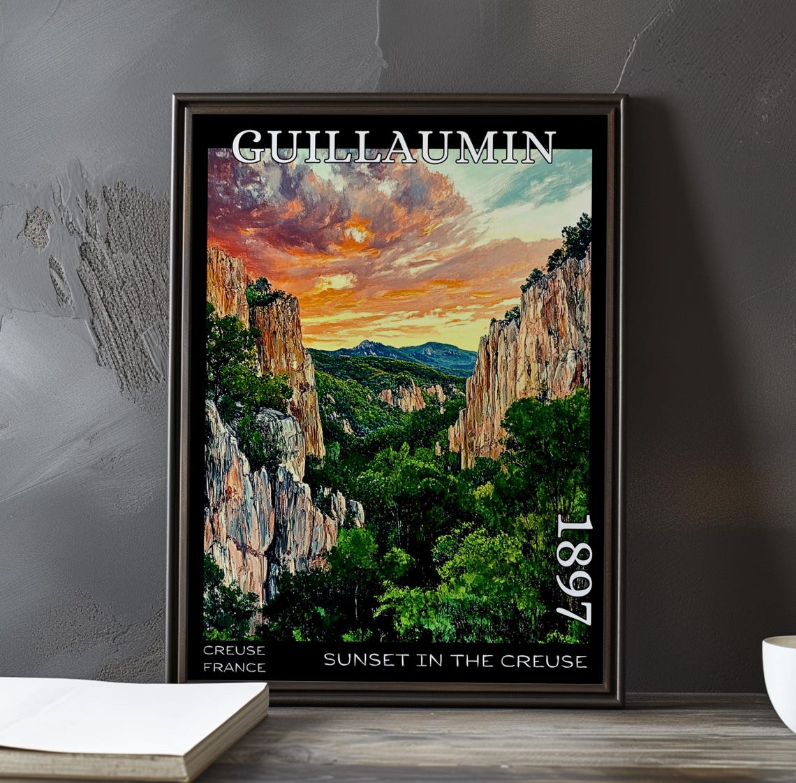 Guillaumin Sunset In The Creuse Red Clouds Rocky Gorge Poster