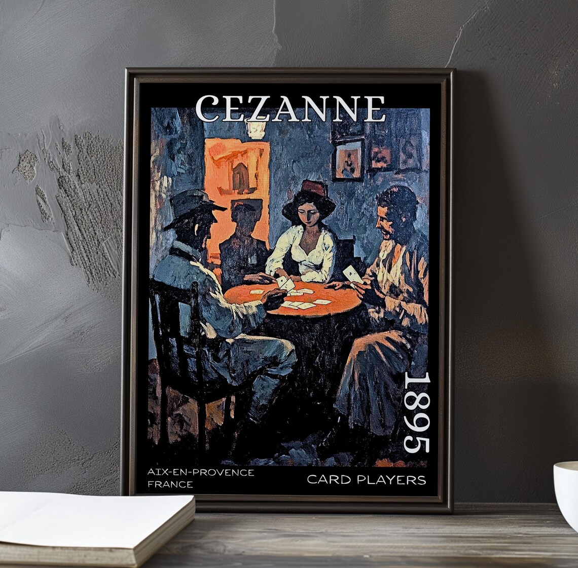 The Card Players Three in a Lamplit Cafe 1895 Cezanne Poster