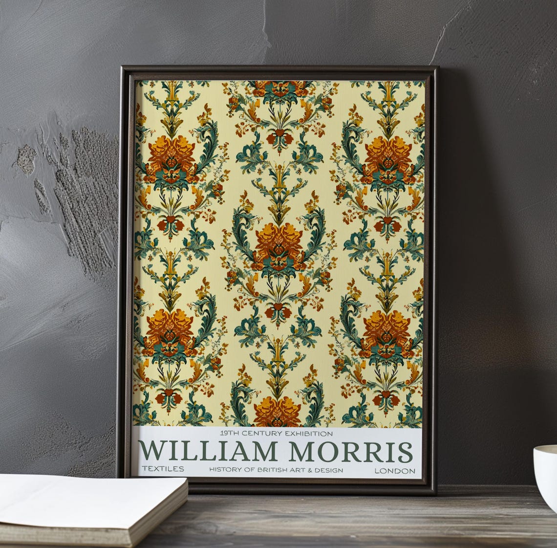 William Morris Orange Blossom Cream Damask Repeat Textile Poster