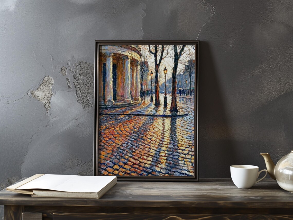 Columned Rotunda Corner Overlooking a Tree Lined Paris Boulevard Poster