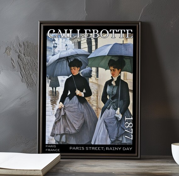 Caillebotte Paris Street Rainy Day 1877 Two Women Blue Umbrellas Art Poster
