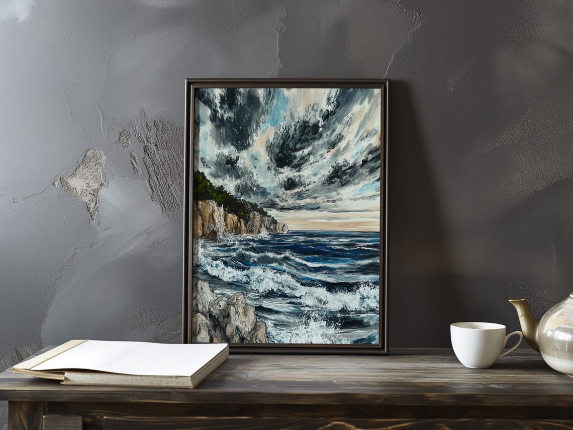 Dramatic Storm Clouds Gathering Over a Dark Rolling Sea Art Poster