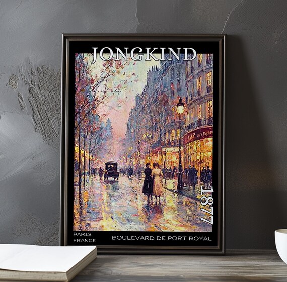 Jongkind 1877 Two Women Strolling Past a Lamppost in the Rain Poster