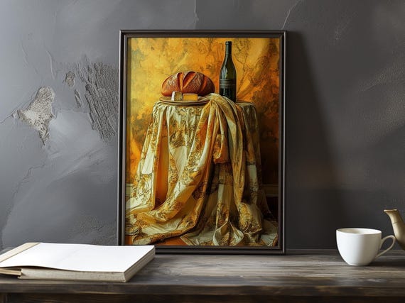 Still Life With Bread And Wine Paul Cezanne Inspired Impressionist Art Print French Natural Landscape Poster Impressionism