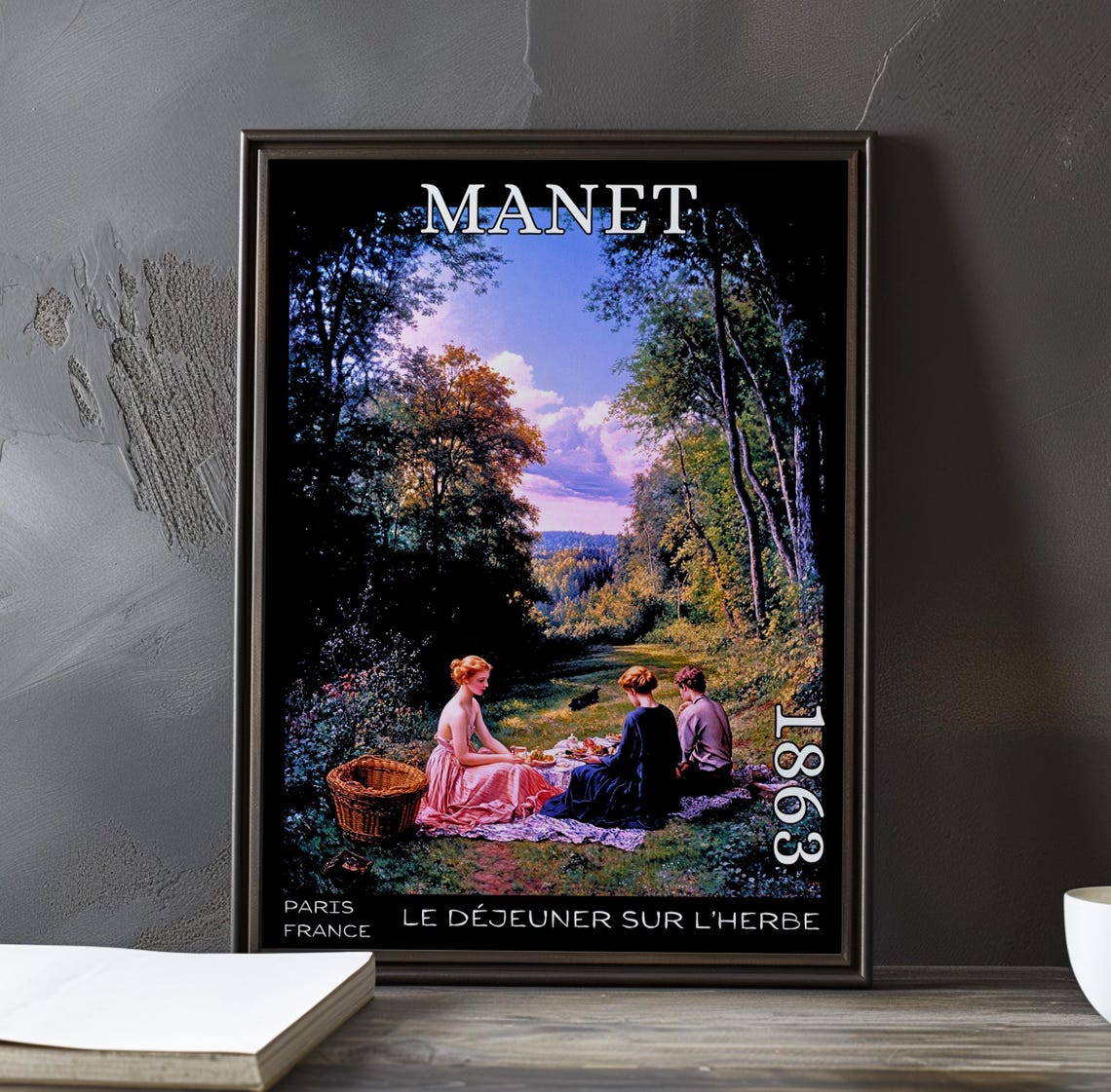 Picnic Blanket Scene in a Wooded Valley Manet-Style French Poster