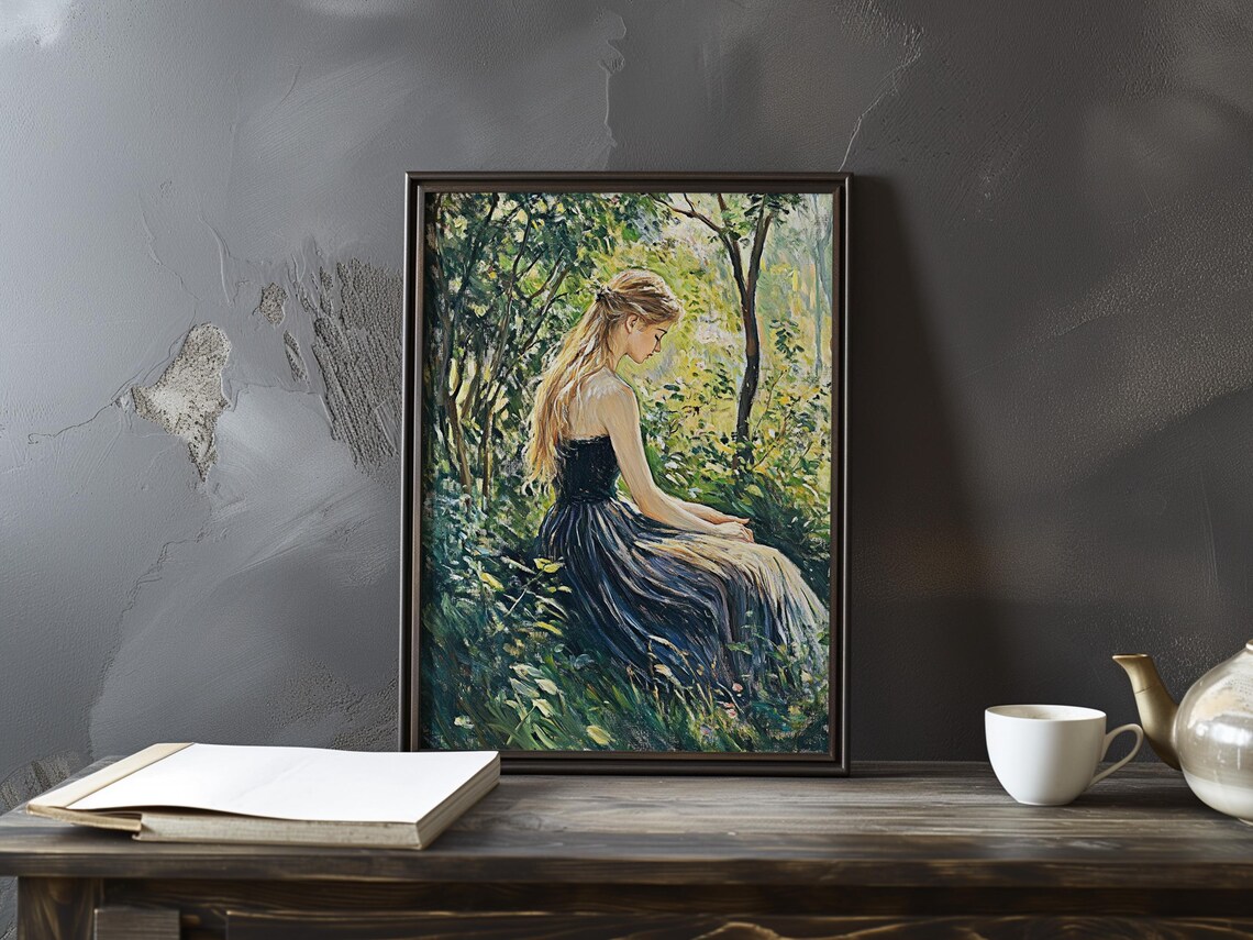 Berthe Morisot Woman in Navy Dress Seated in Forest Art Poster