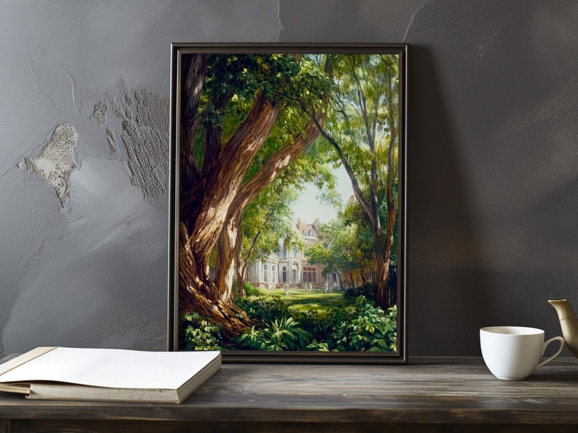 A View Through A Great Old Tree Toward A Country Villa Poster