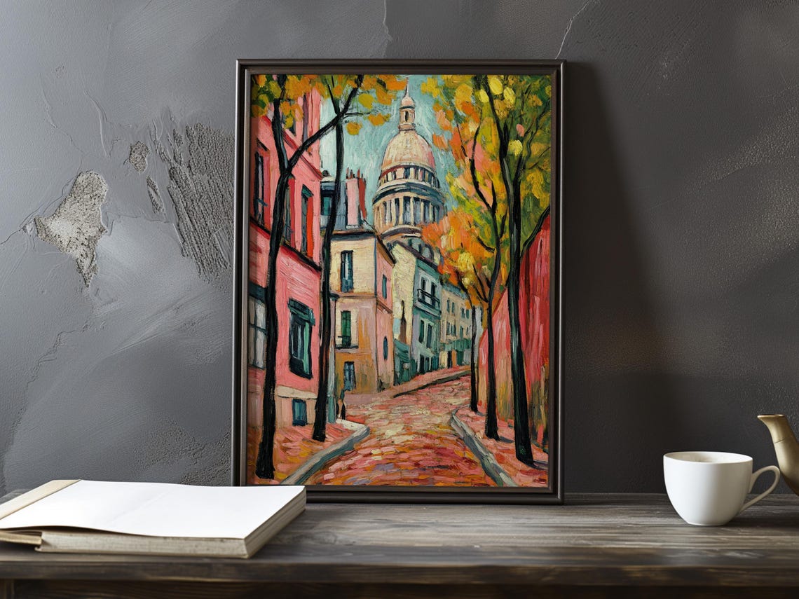 Parisian Street Leading Toward a Domed Basilica in Autumn Poster