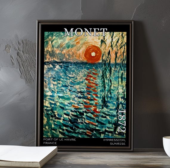 Impression Sunrise 1872 Claude Monet Print Poster Impressionism Post Impressionist Seascape Historic Harbour Scene Art Decor