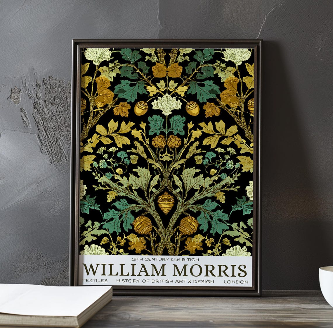 William Morris Acorn and Oak Leaf Pattern Black and Gold Poster