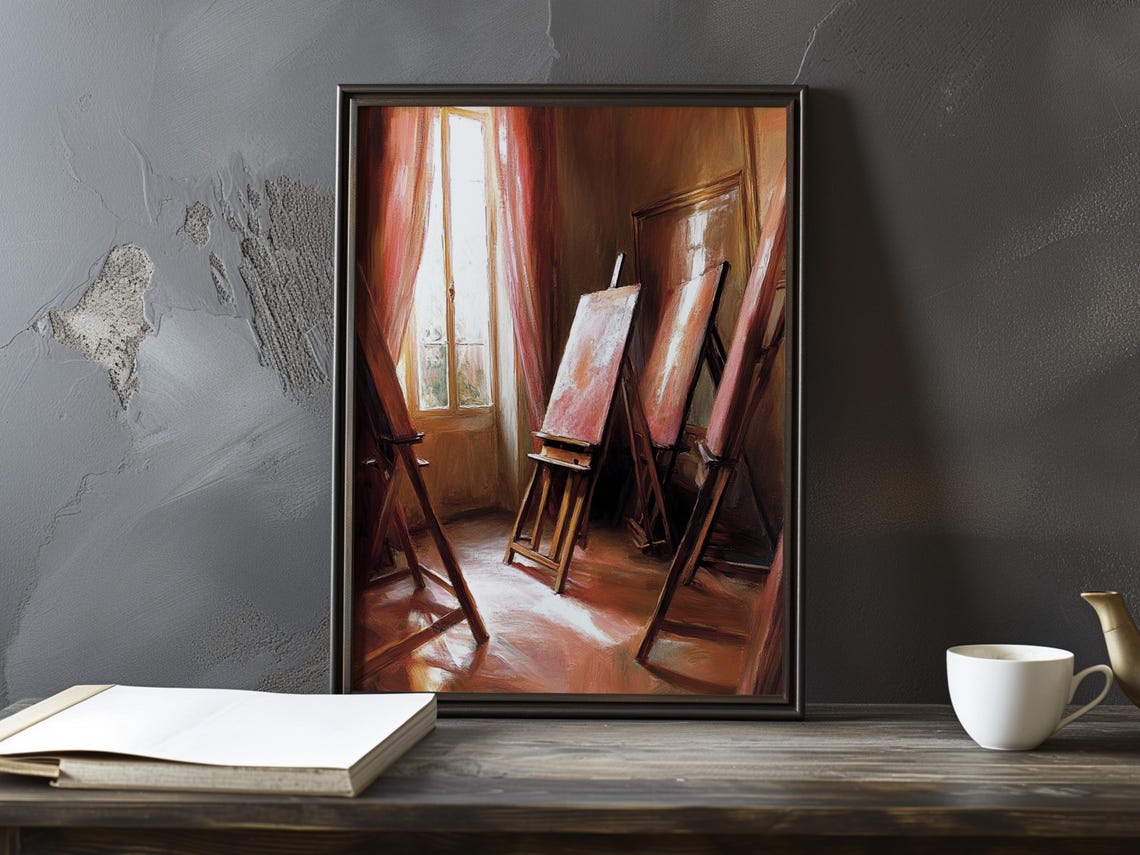 Rosy Pink Easels by a Sunlit Window Artist Studio Interior Poster