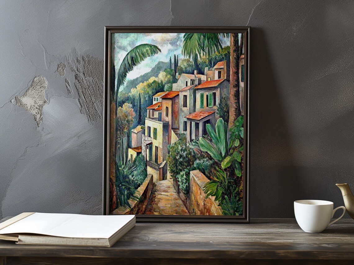 Narrow Village Alley With Stone Stairs Cezanne Style Art Poster