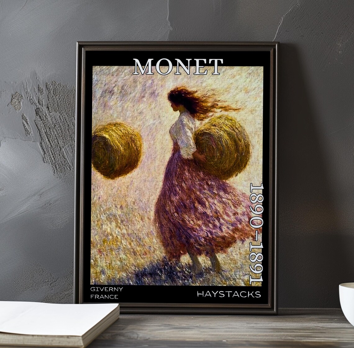 Monet 1890-1891 Woman Carrying Hay Bales Across Windy Field Poster