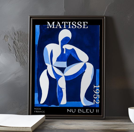 Nu Bleu Ii 1952 Henri Matisse Print Poster Blue Nude Abstract Cutout Female Figure French Post Impressionism Fauvist Art Decor 1950s