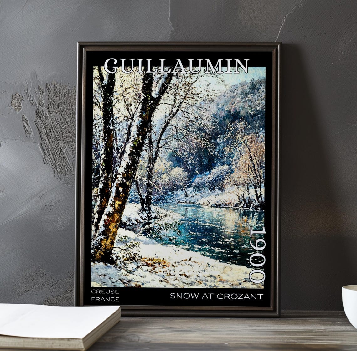 Guillaumin Snow At Crozant Leaning Tree Trunk Over Icy Stream Poster