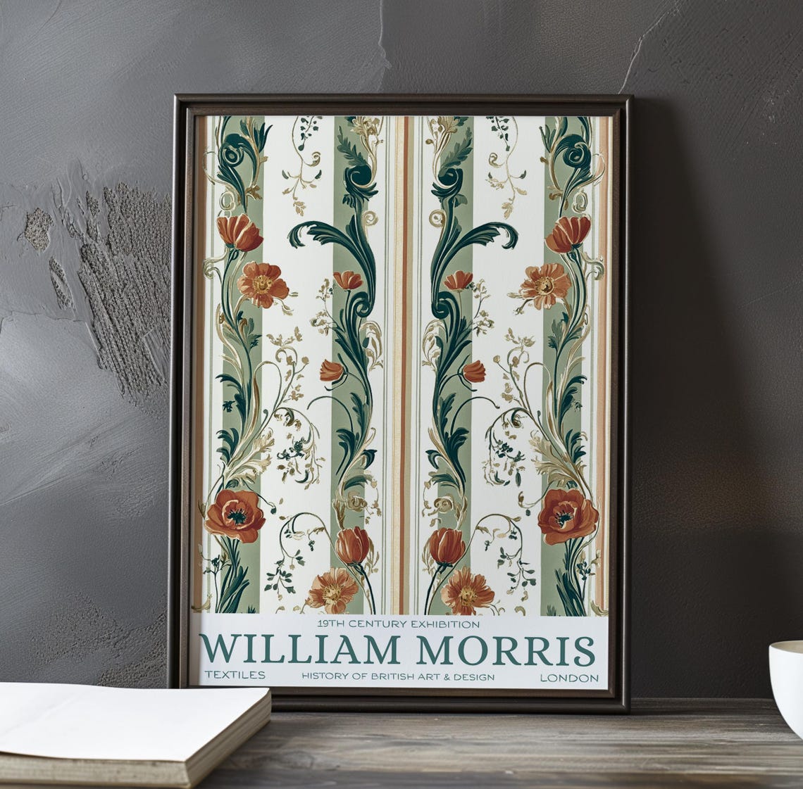 William Morris Climbing Poppy Blooms Striped Cream Textile Poster