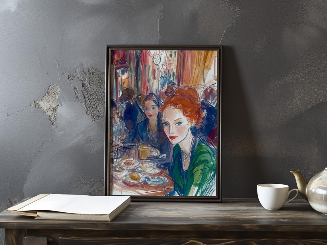 Manet Inspired Redhead Woman Portrait at a Parisian Cafe Poster