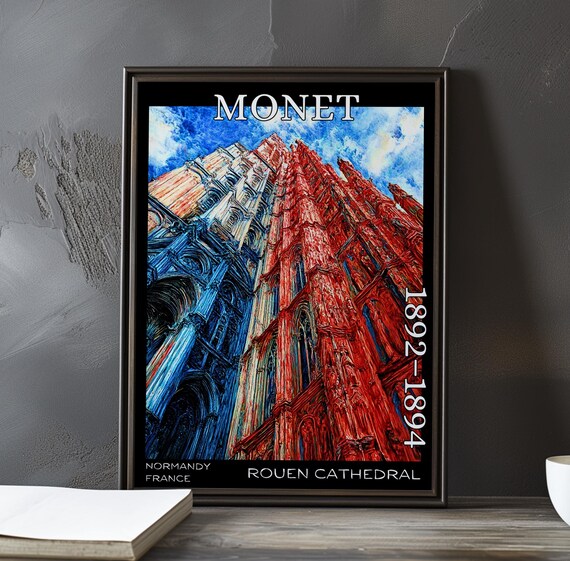 Monet 1892-1894 Rouen Cathedral Facade Split in Red Blue Light Poster