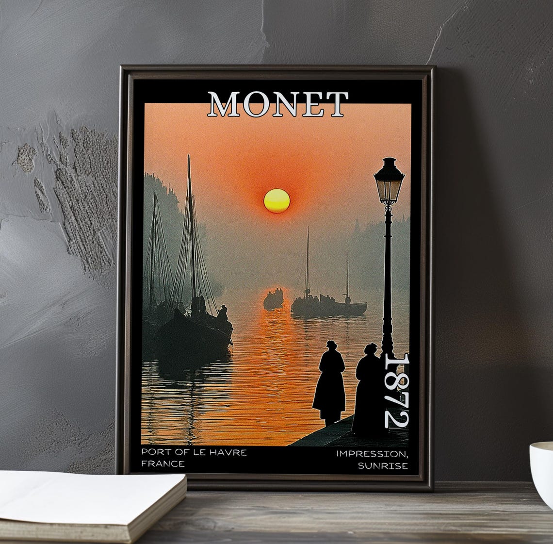 Monet Impression Sunrise 1872 Misty Harbor Silhouette Scene Poster