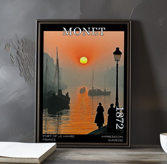 Impression Sunrise 1872 Claude Monet Print Poster Impressionism Post Impressionist Seascape Historic Harbour Scene Art Decor