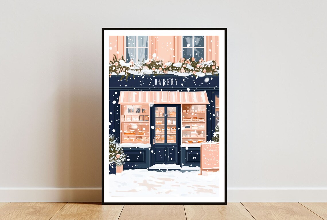 Bakery Christmas Poster Print, Cafe Wall Art