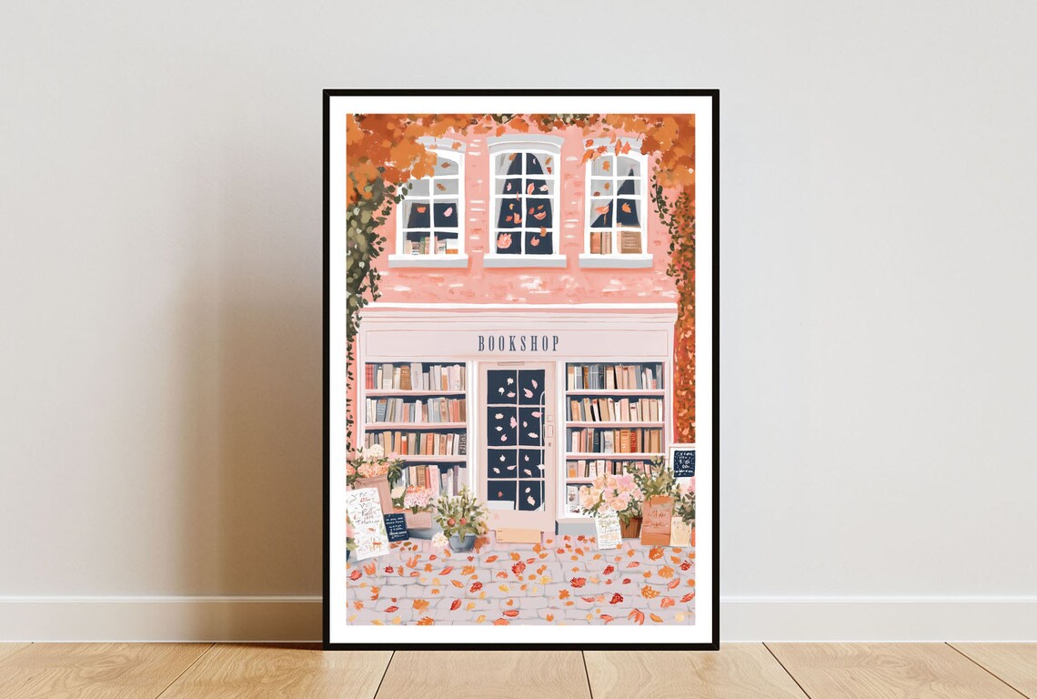 Bookshop Autumn Vintage Poster, Library Wall Art