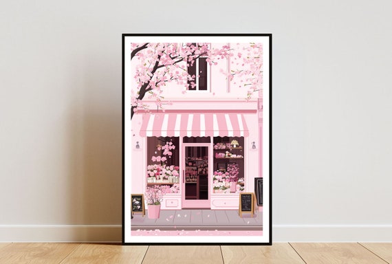 Florist Poster Cherry Blossom Art Florist Wall Art Flower Art Poster Flower Print Florist Flowers Wall Art Vintage Poster Shop Print