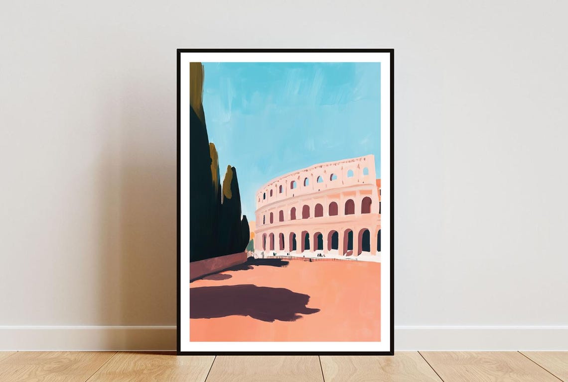 Rome Poster Roman Colosseum Print Italy Wall Art Travel Poster Italy Print Rome Italy European Wall Art Pastel Art Rome Oil Painting