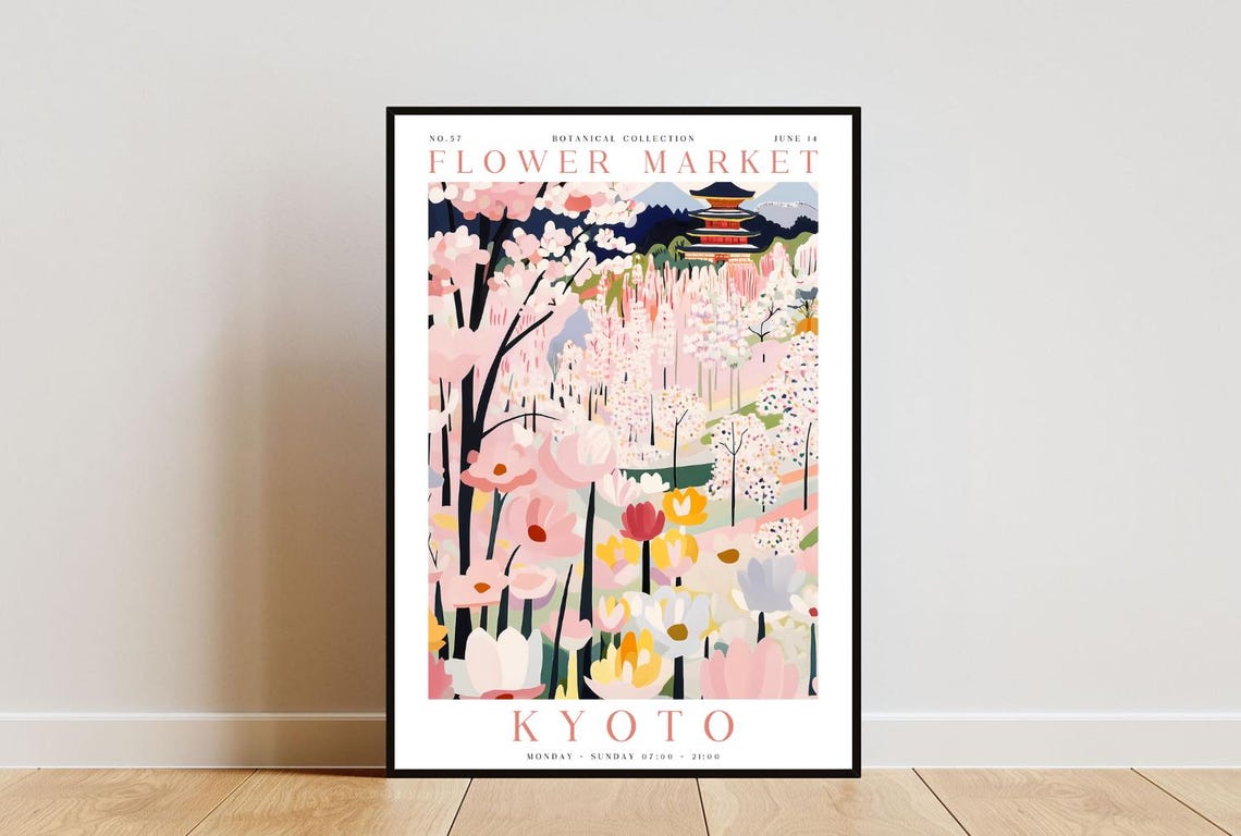 Kyoto Flower Market Poster Kyoto Poster Flower Market Print Flower Wall Art Botanical Poster Floral Wall Art Cherry Blossom Poster