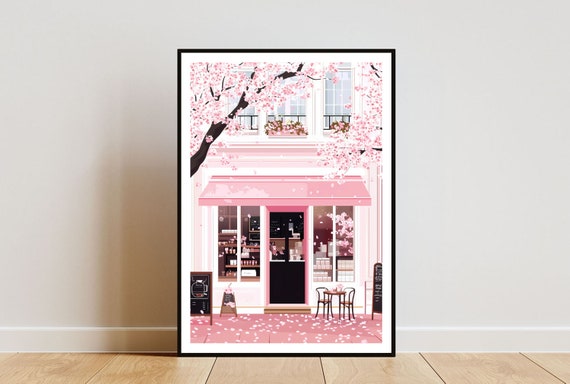 Coffee Shop Poster Cherry Blossom Art Coffee Shop Wall Art Coffee Art Poster Coffee Print Cafe Cafe Wall Art Vintage Poster Shop Art