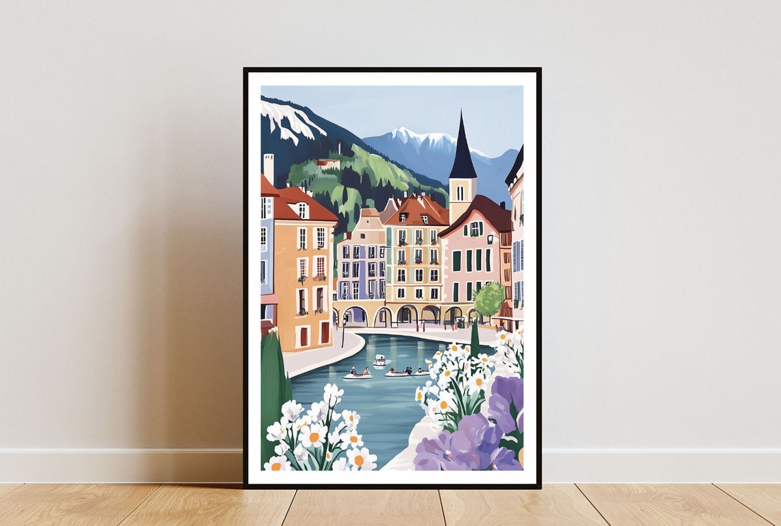 Annecy Poster Annecy Print Annecy Wall Art Travel Poster France Print Annecy France Poster French Wall Art Pastel Art Annecy Decor