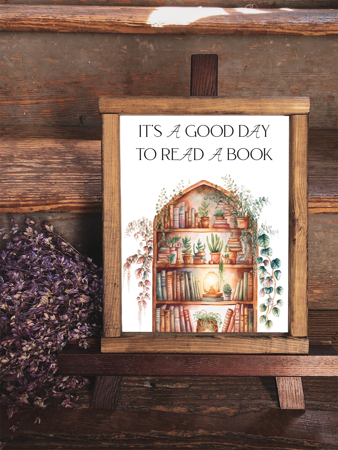 Cozy Its A Good Day To Read A Book Botanical Bookshelf Watercolor Poster
