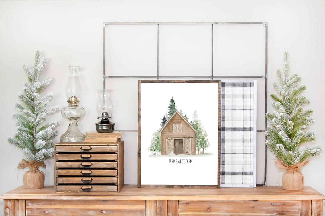 Farm Sweet Farm Rustic Barn Country Watercolor Home Decor Poster - Image 9