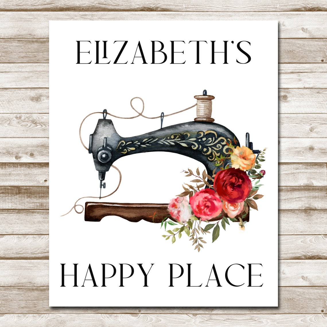 Happy Place Floral Sewing Machine Personalized Craft Art Print - Image 4