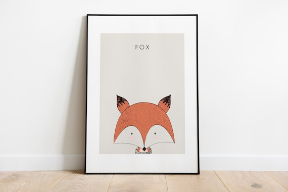 Sweet Cute Fox Face Nursery Wall Decor Orange Red Fox Cub Poster