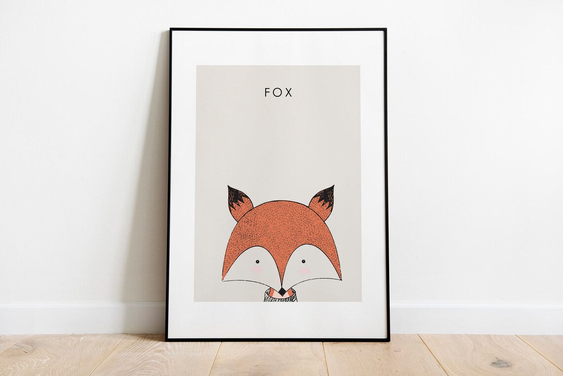 Sweet Cute Fox Face Nursery Wall Decor Orange Red Fox Cub Poster
