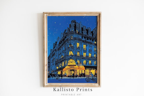 Paris Night Haussmann Building Lit Windows Cityscape Art Poster