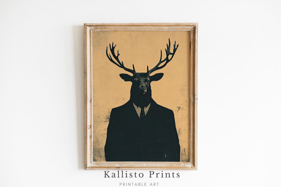 Anthropomorphic Stag In A Suit Vintage Style Deer Portrait Poster