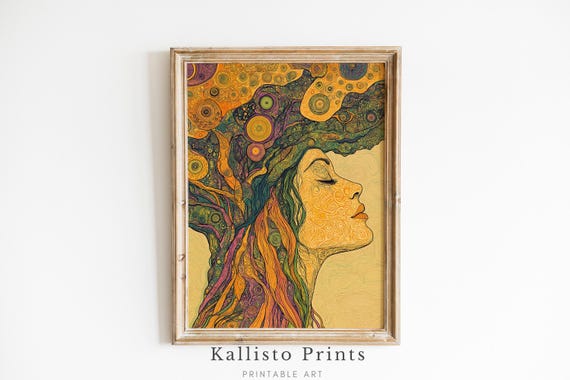 Boho Woman Tree Art Psychedelic Abstract Surreal Portrait Spiritual Wall Decor Gift For Her854