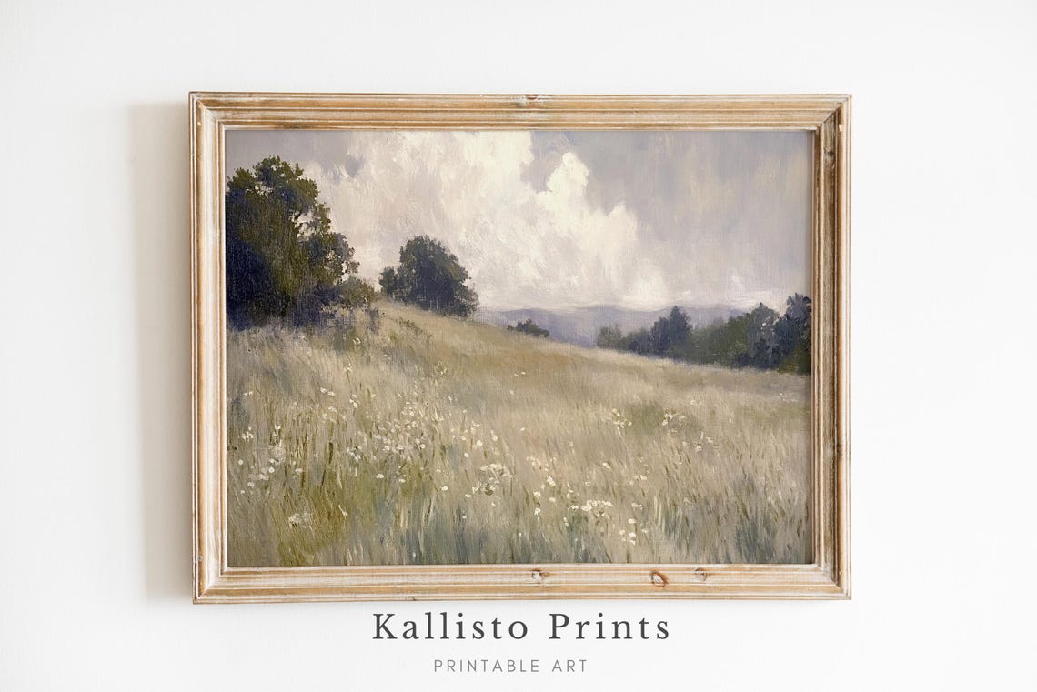 Golden Meadow With Wildflowers And Soft Rolling Hills Landscape Poster