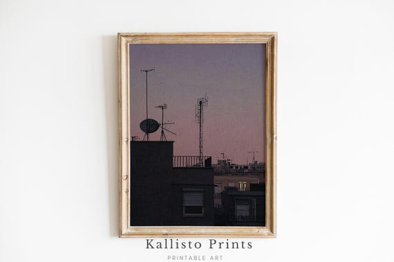 Urban Skyline Art Print Rooftop Sunset Illustration Minimalist Cityscape Modern Home Decor932