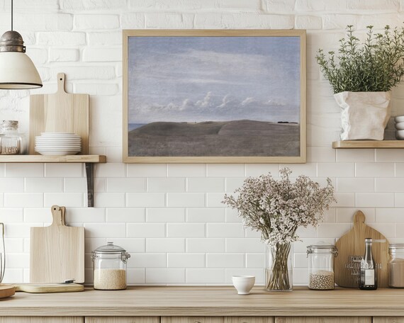 Minimalist Coastal Hills Painting Serene Seaside Landscape Art Poster