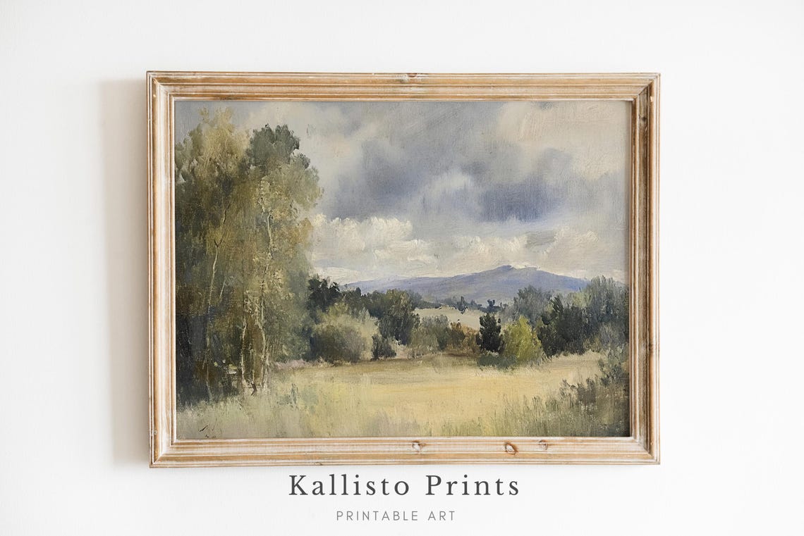 Countryside Meadow Beneath Dramatic Cloudy Skies Landscape Poster
