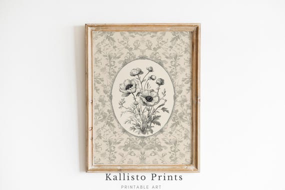 Antique Floral Print Vintage Botanical Illustration Elegant Black And White Wall Art Classic Nature Decor 1051