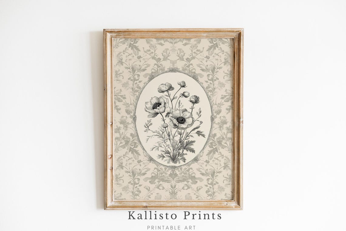 Antique Floral Print Vintage Botanical Illustration Elegant Black And White Wall Art Classic Nature Decor 1051