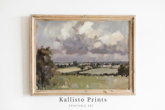 Stormy Skies Over Countryside Print Moody Landscape Wall Art Rustic Farmhouse Decor Download807