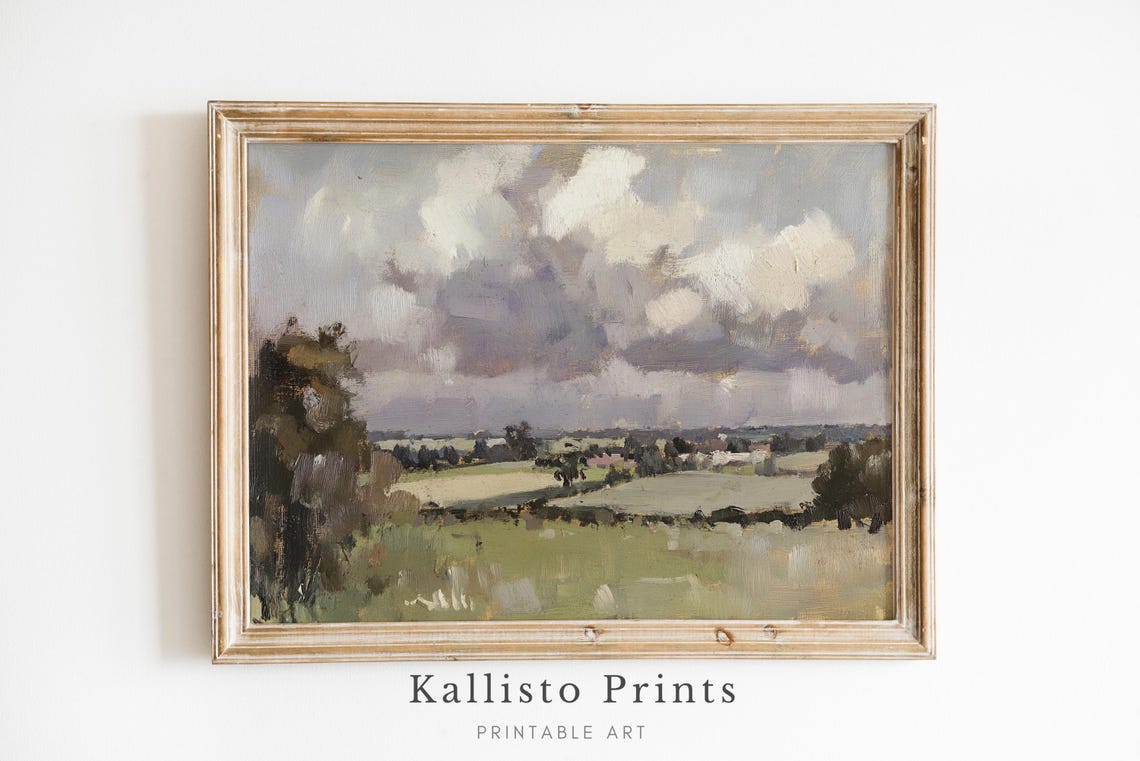 Stormy Skies Over Countryside Moody Clouds Over Green Fields Poster